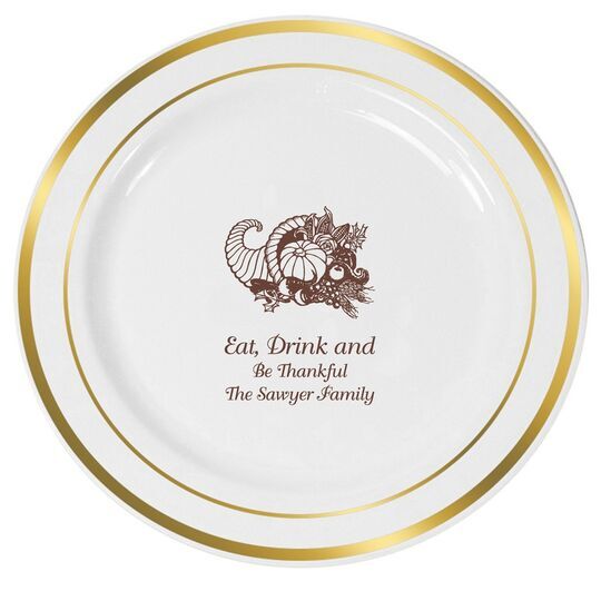Thanksgiving Horn Premium Banded Plastic Plates